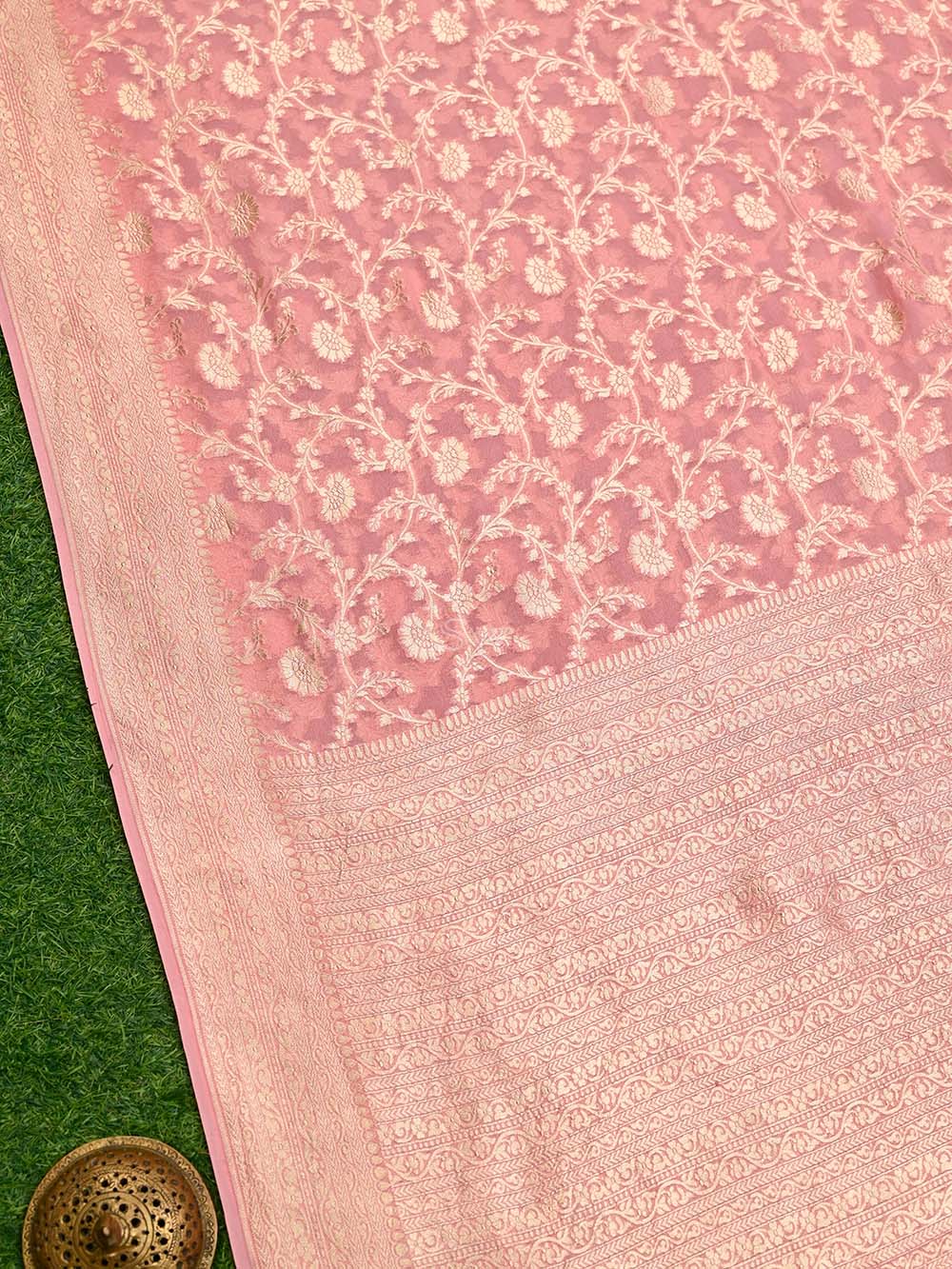 Pastel Pink Jaal Khaddi Georgette Handloom Banarasi Saree - Sacred Weaves