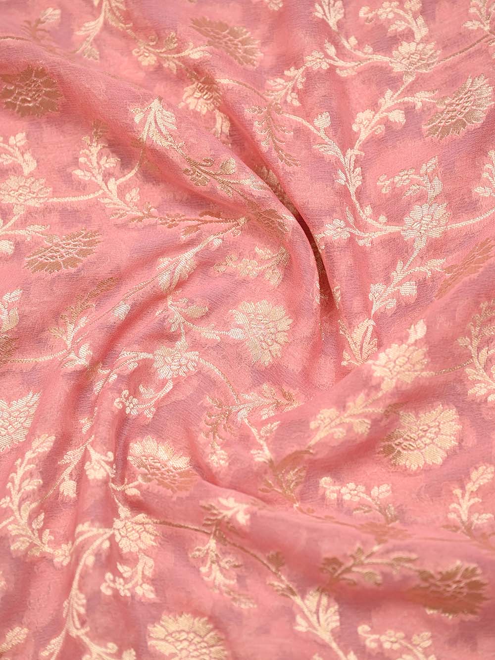 Pastel Pink Jaal Khaddi Georgette Handloom Banarasi Saree - Sacred Weaves