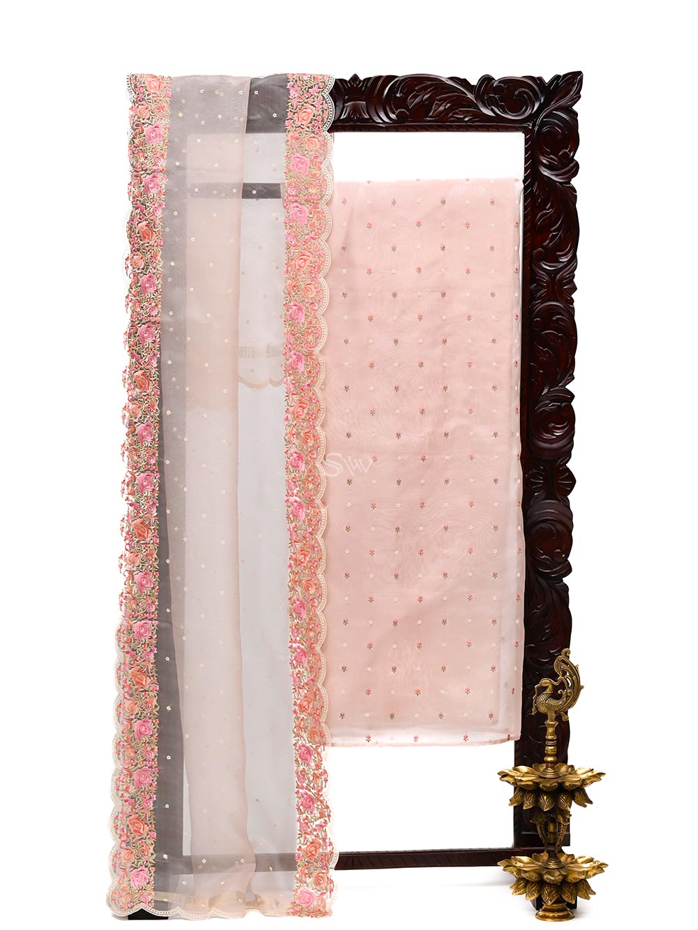 Powder Pink Organza Handloom Banarasi Suit - Sacred Weaves