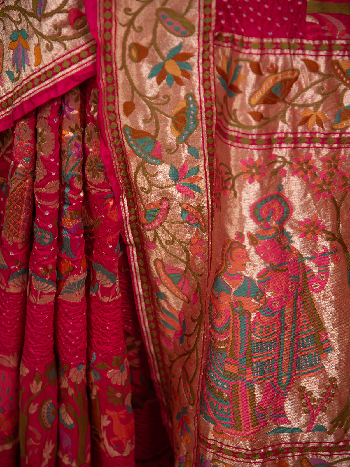 Magenta Meenakari Bandhani Silk Handloom Banarasi Saree