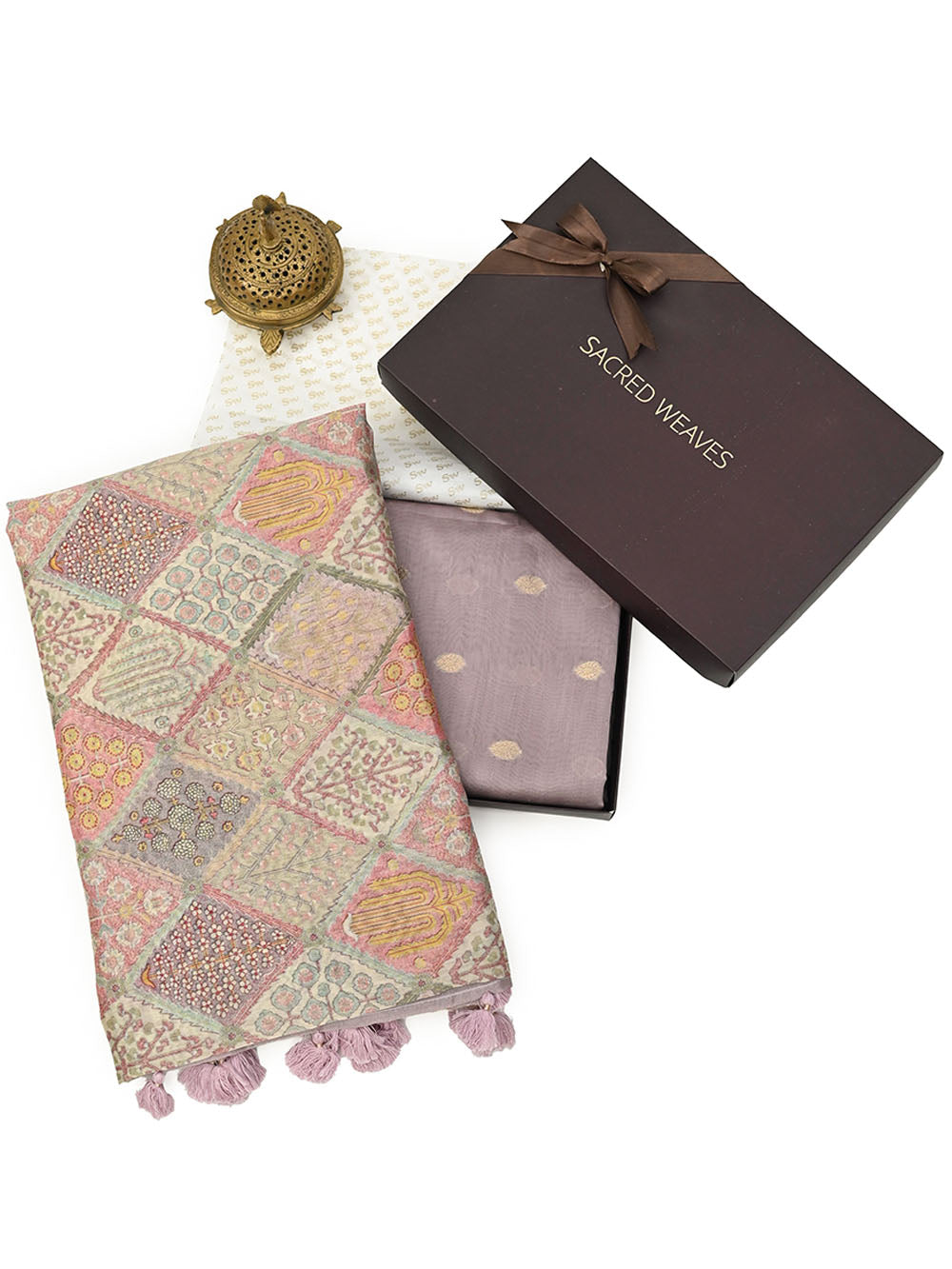 Dusty Mauve Booti Cotton Silk Handloom Banarasi Suit - Gift Box - Sacred Weaves