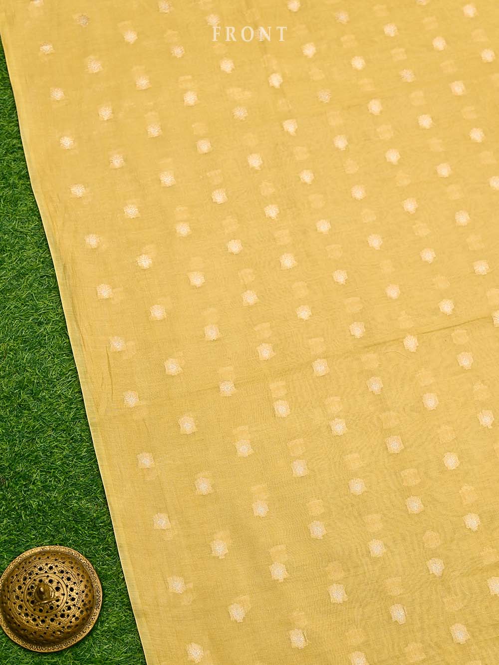 Mustard Sona Roopa Booti Cotton Tissue Silk Handloom Banarasi Suit - Sacred Weaves