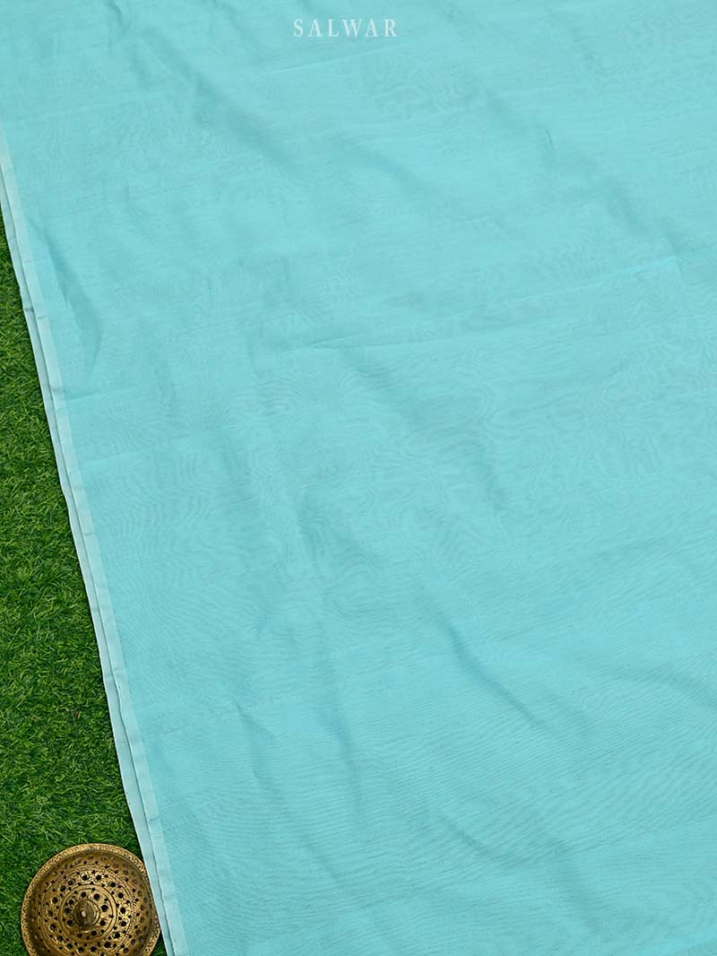 Sky Blue Booti Linen Handloom Banarasi Suit - Sacred Weaves