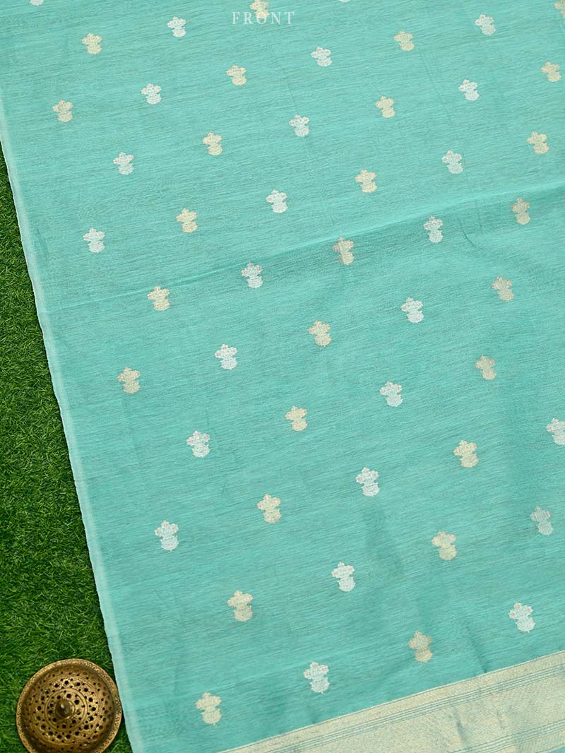 Sea Green Booti Linen Handloom Banarasi Suit - Sacred Weaves