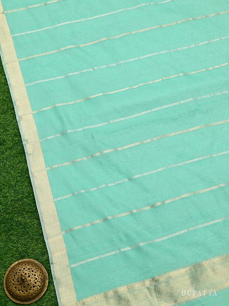 Sea Green Booti Linen Handloom Banarasi Suit - Sacred Weaves