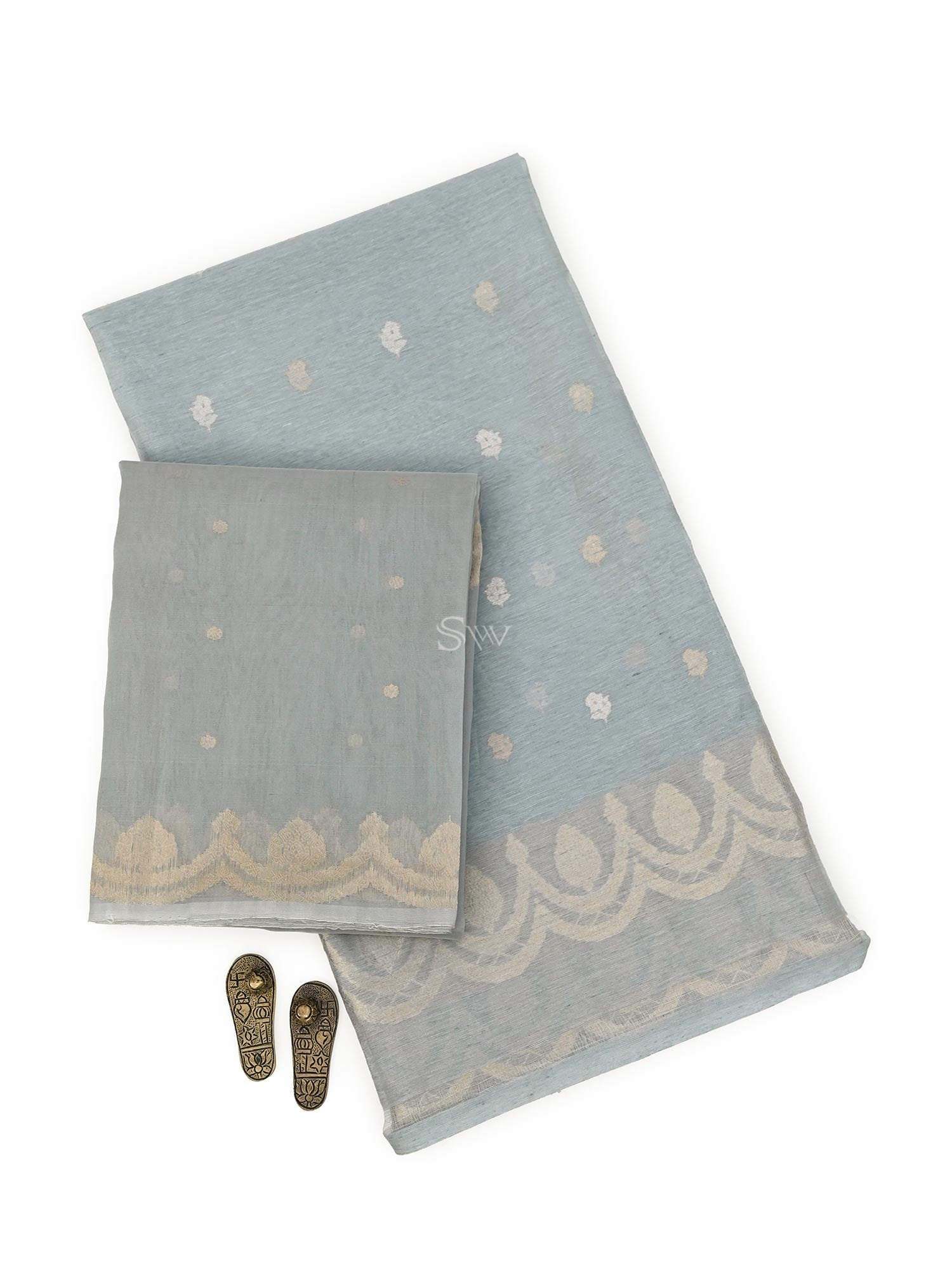 Grey Booti Linen Handloom Banarasi Suit - Sacred Weaves