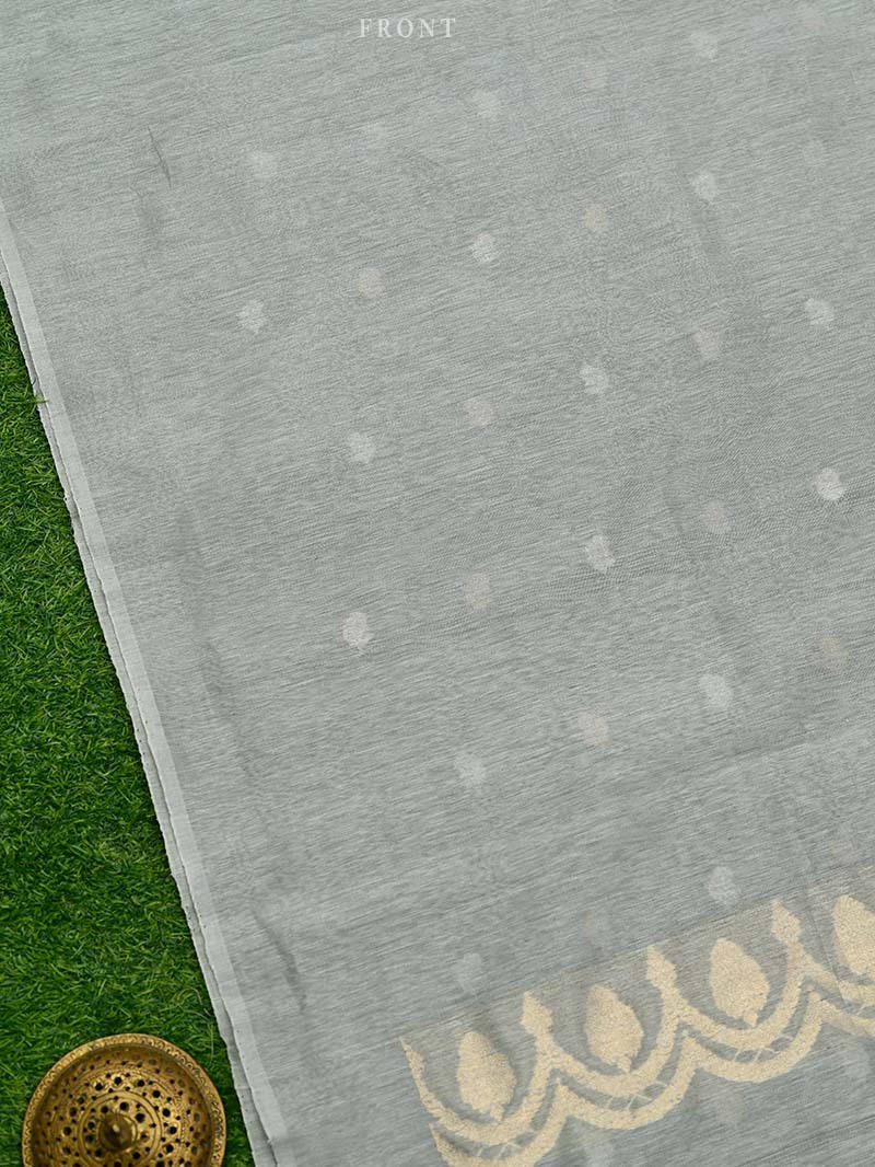 Grey Booti Linen Handloom Banarasi Suit - Sacred Weaves