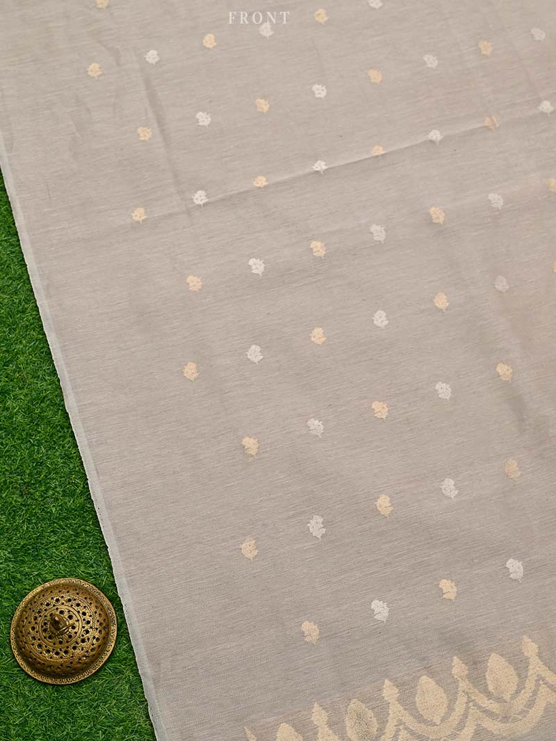 Light Grey Booti Linen Handloom Banarasi Suit - Sacred Weaves