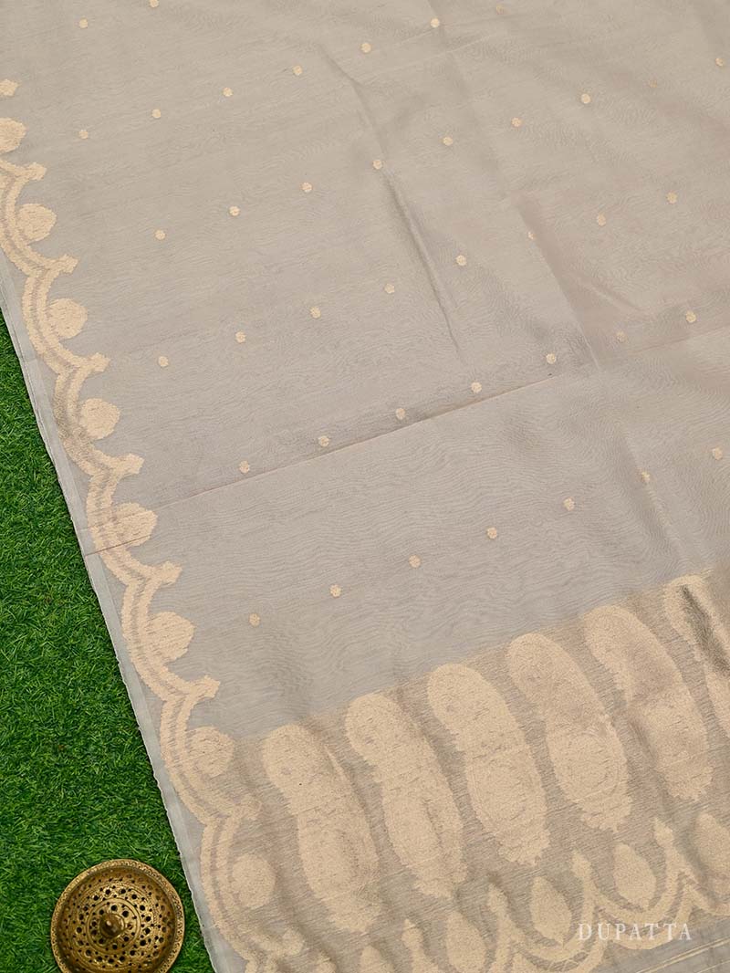 Light Beige Booti Linen Handloom Banarasi Suit