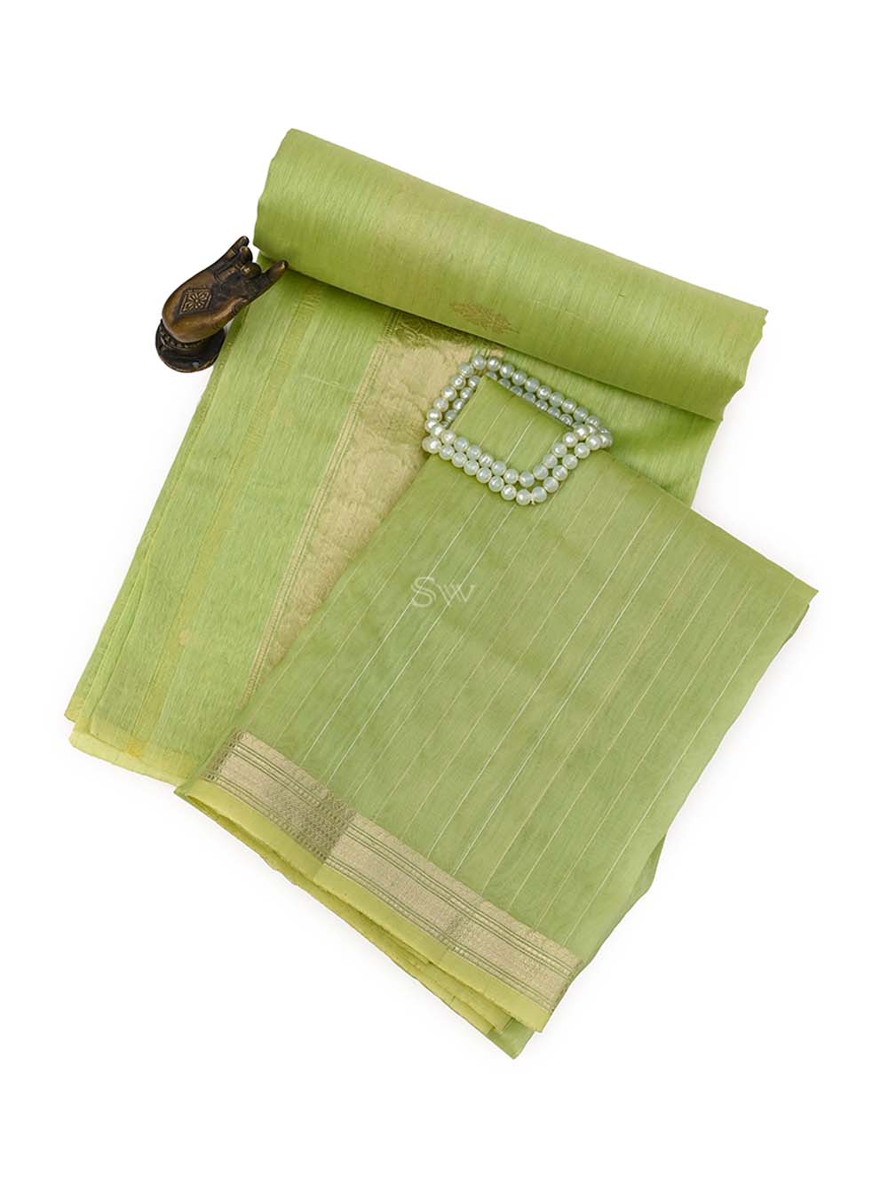 Pista Green Booti Linen Handloom Banarasi Suit