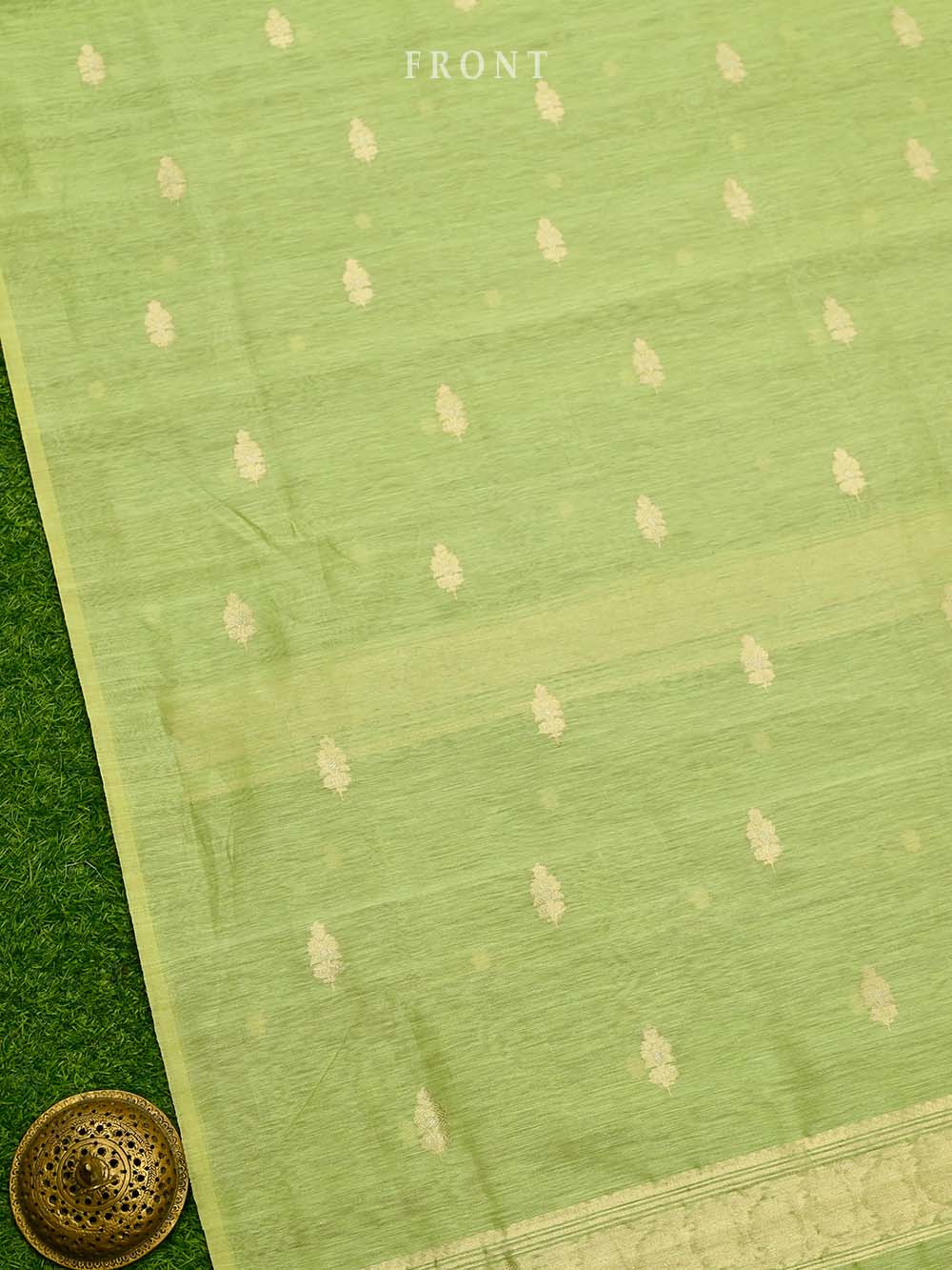 Pista Green Booti Linen Handloom Banarasi Suit