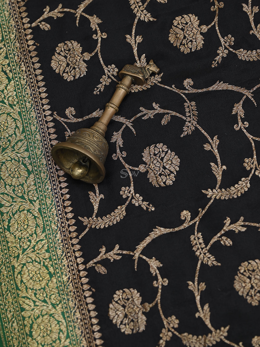 Black Jaal Crepe Silk Handloom Banarasi Saree -Sacred Weaves