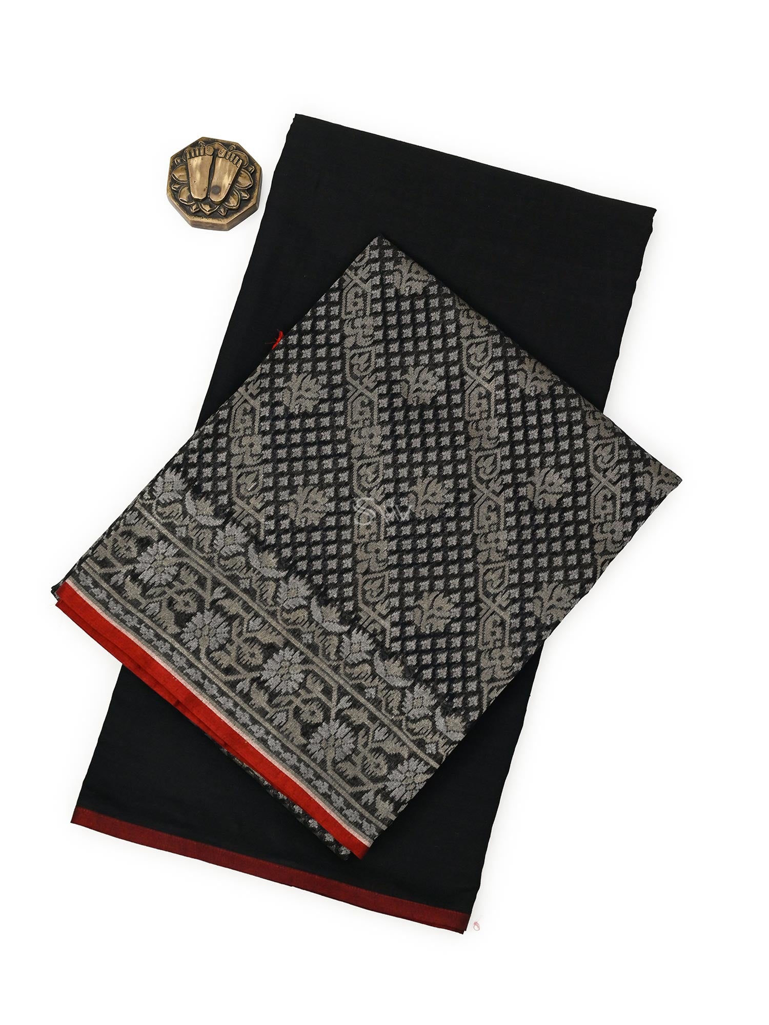 Black Plain Cotton Silk Handloom Banarasi Suit - Sacred Weaves