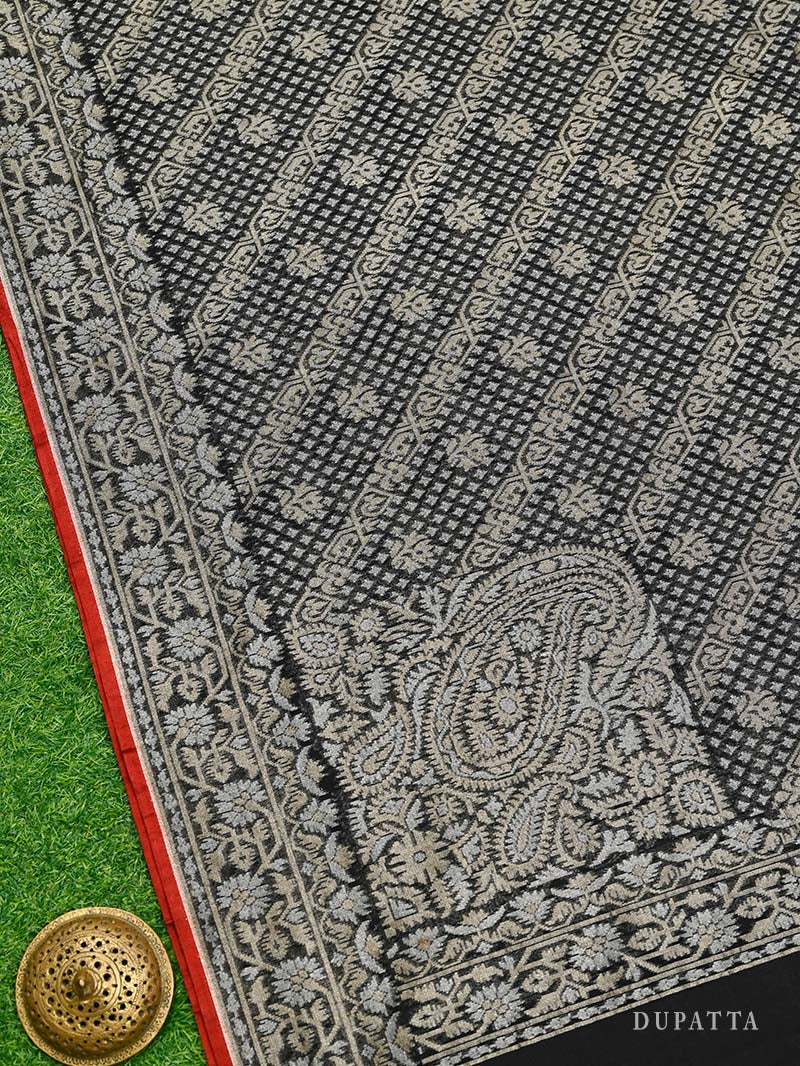 Black Plain Cotton Silk Handloom Banarasi Suit