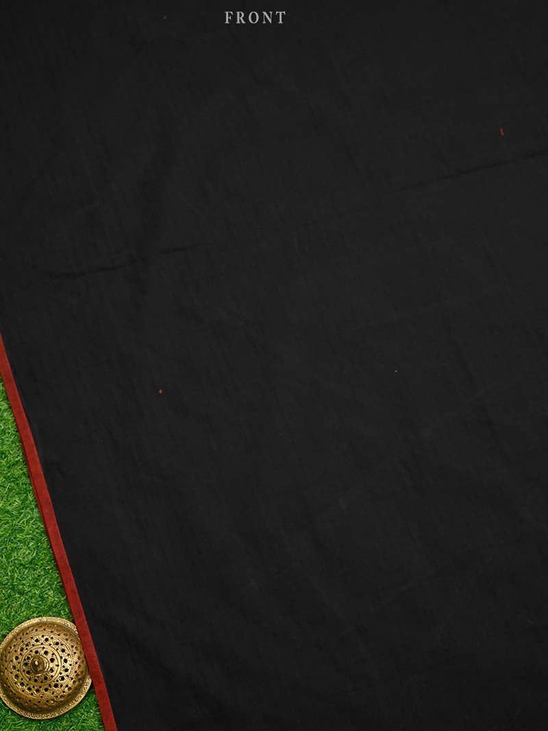 Black Plain Cotton Silk Handloom Banarasi Suit - Sacred Weaves