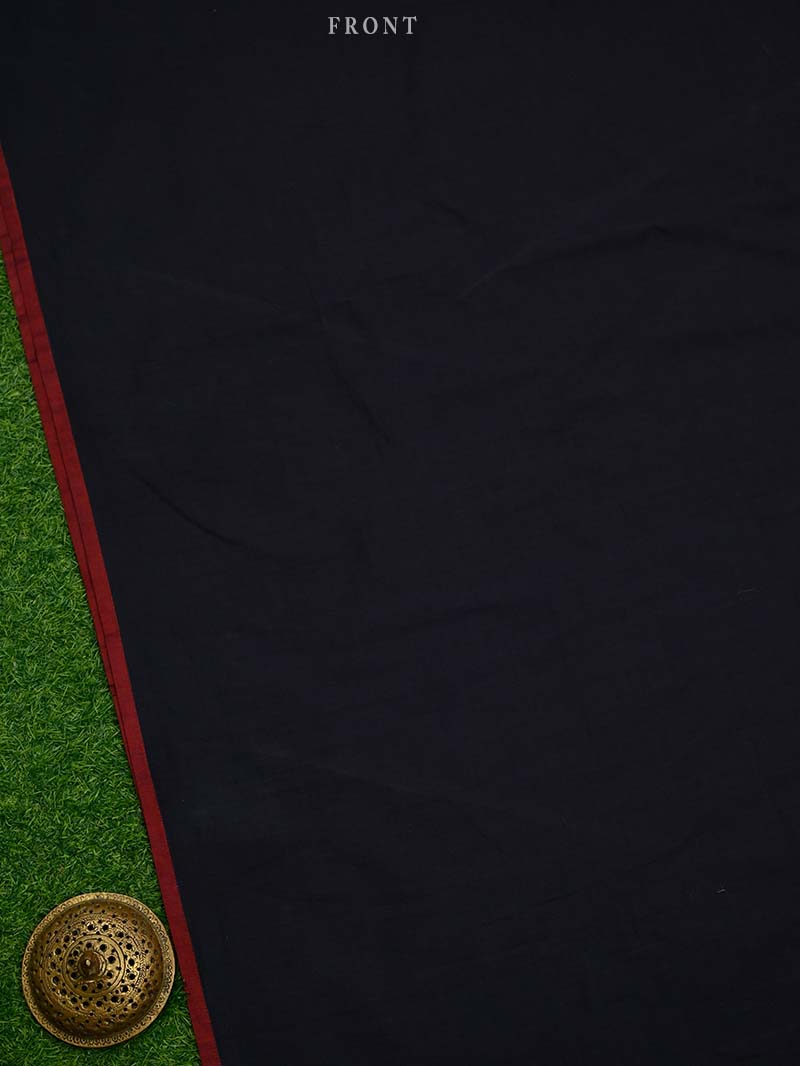 Midnight Blue Plain Cotton Silk Handloom Banarasi Suit - Sacred Weaves