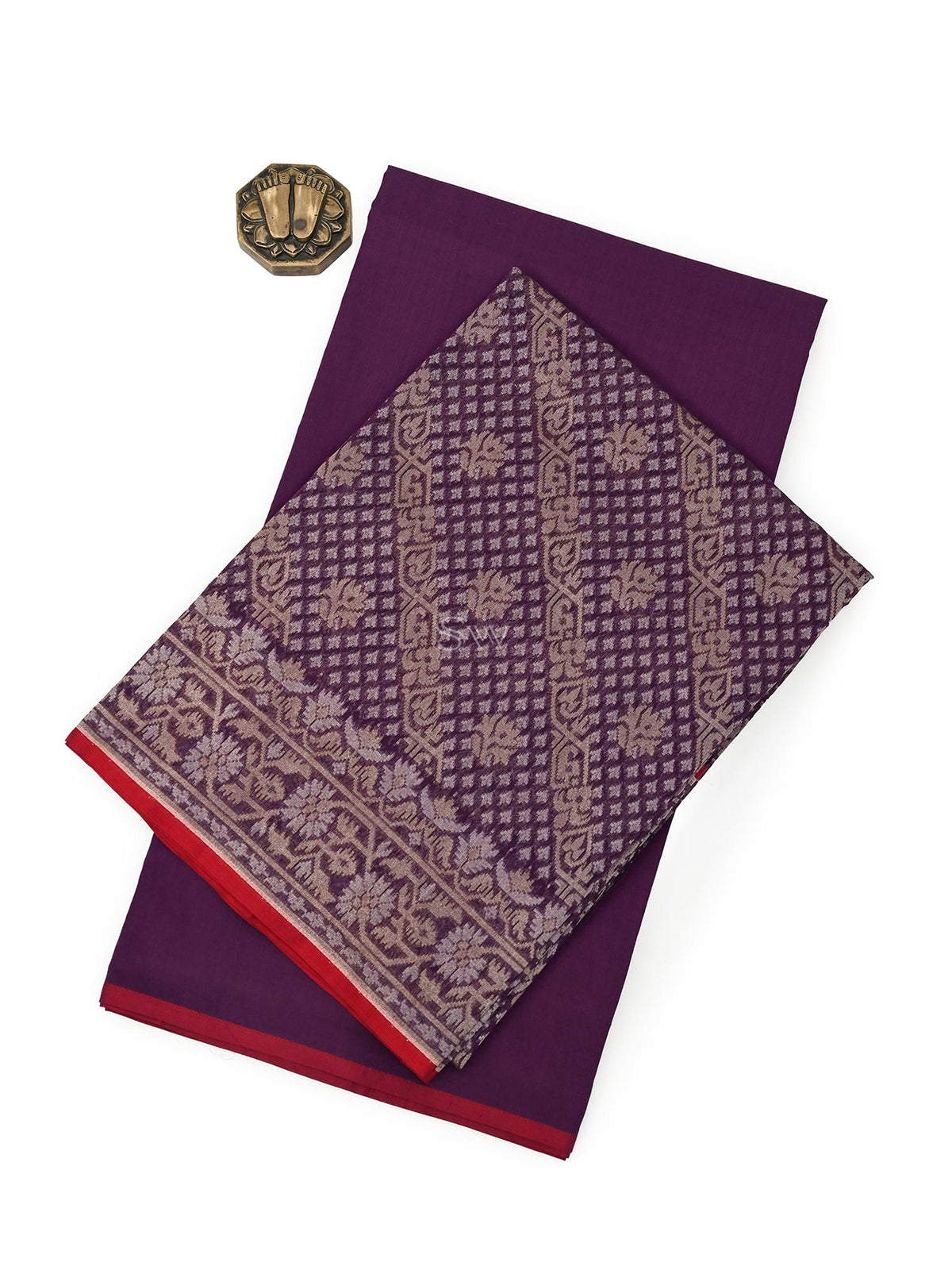 Dark Magenta Plain Cotton Silk Handloom Banarasi Suit