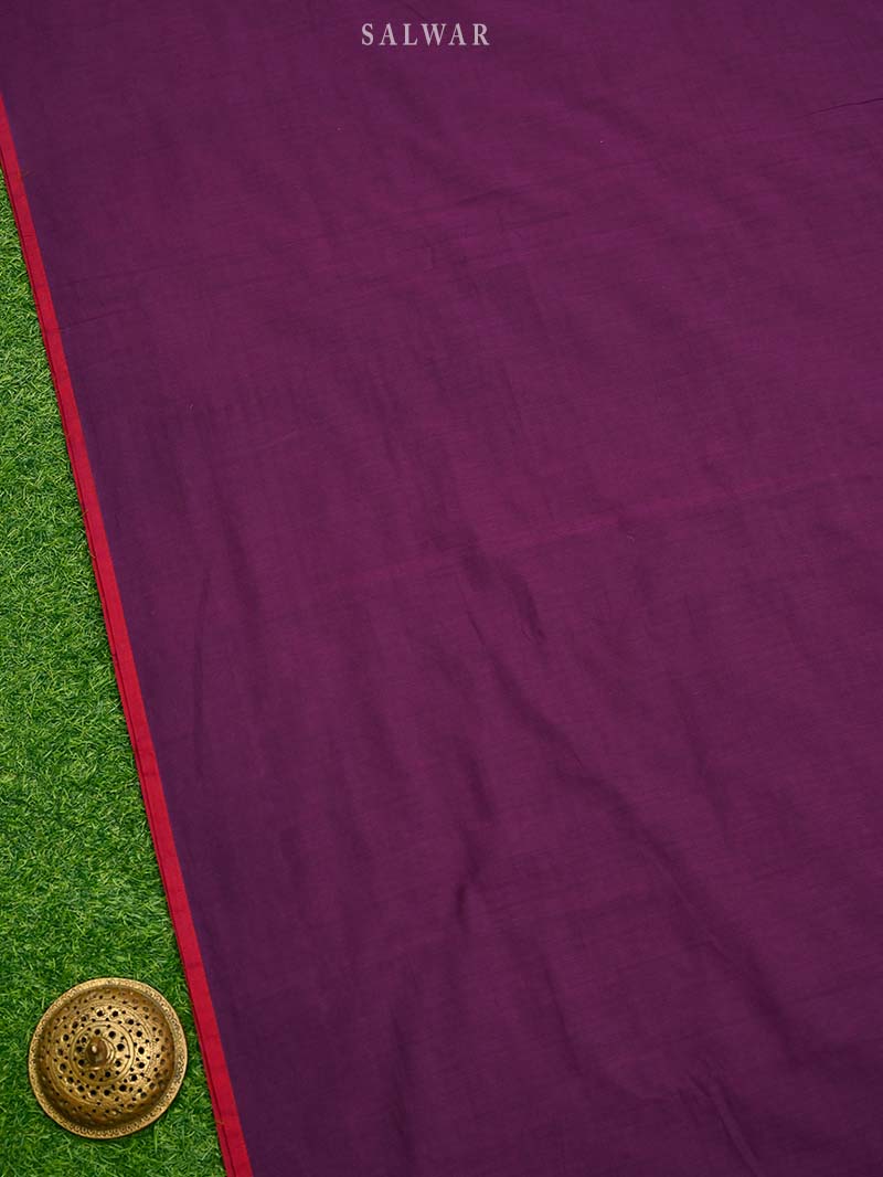 Dark Magenta Plain Cotton Silk Handloom Banarasi Suit