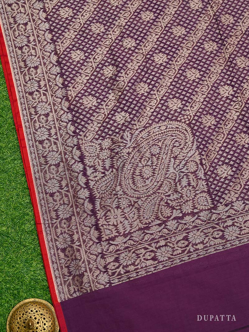 Dark Magenta Plain Cotton Silk Handloom Banarasi Suit