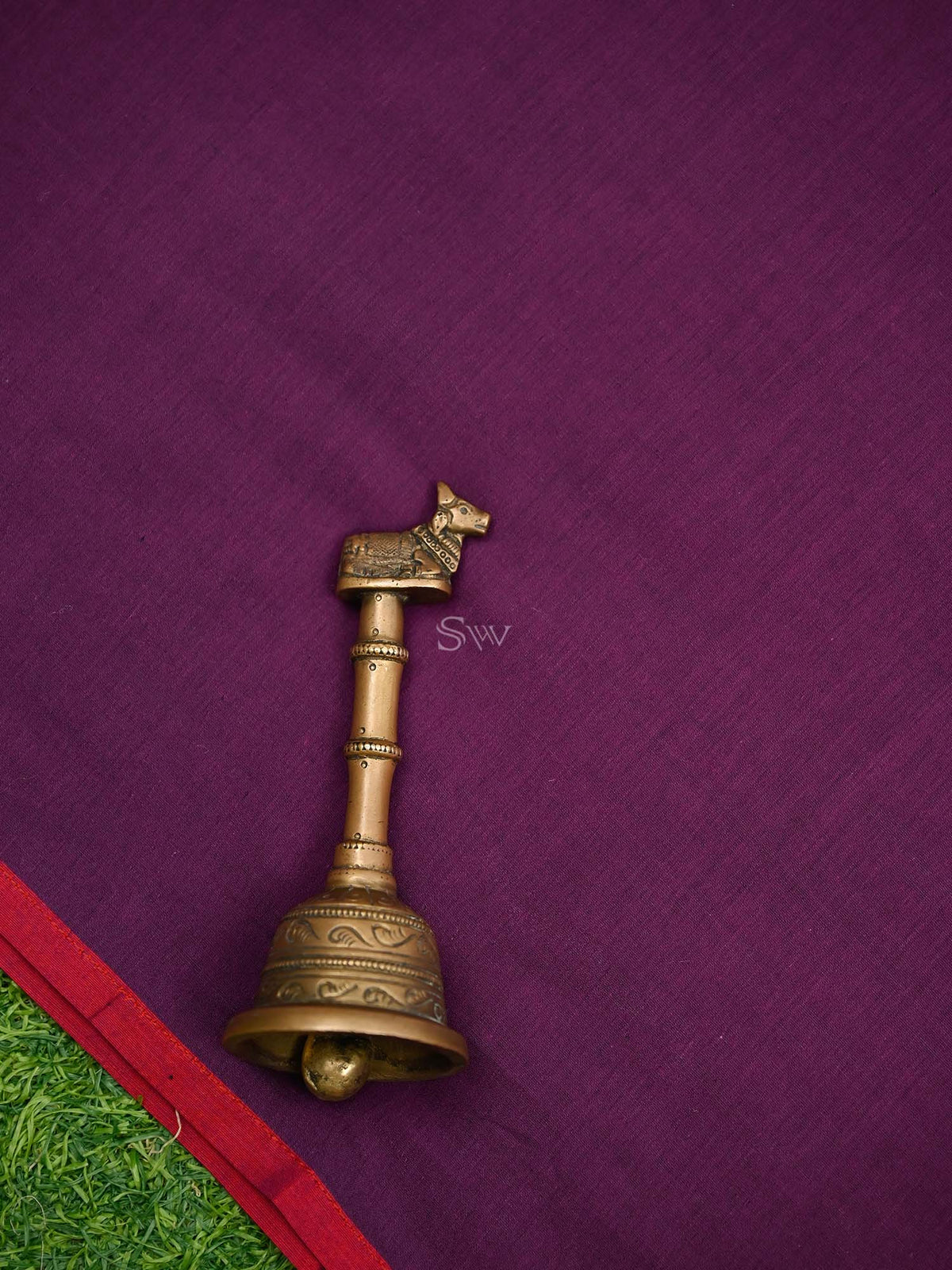 Dark Magenta Plain Cotton Silk Handloom Banarasi Suit