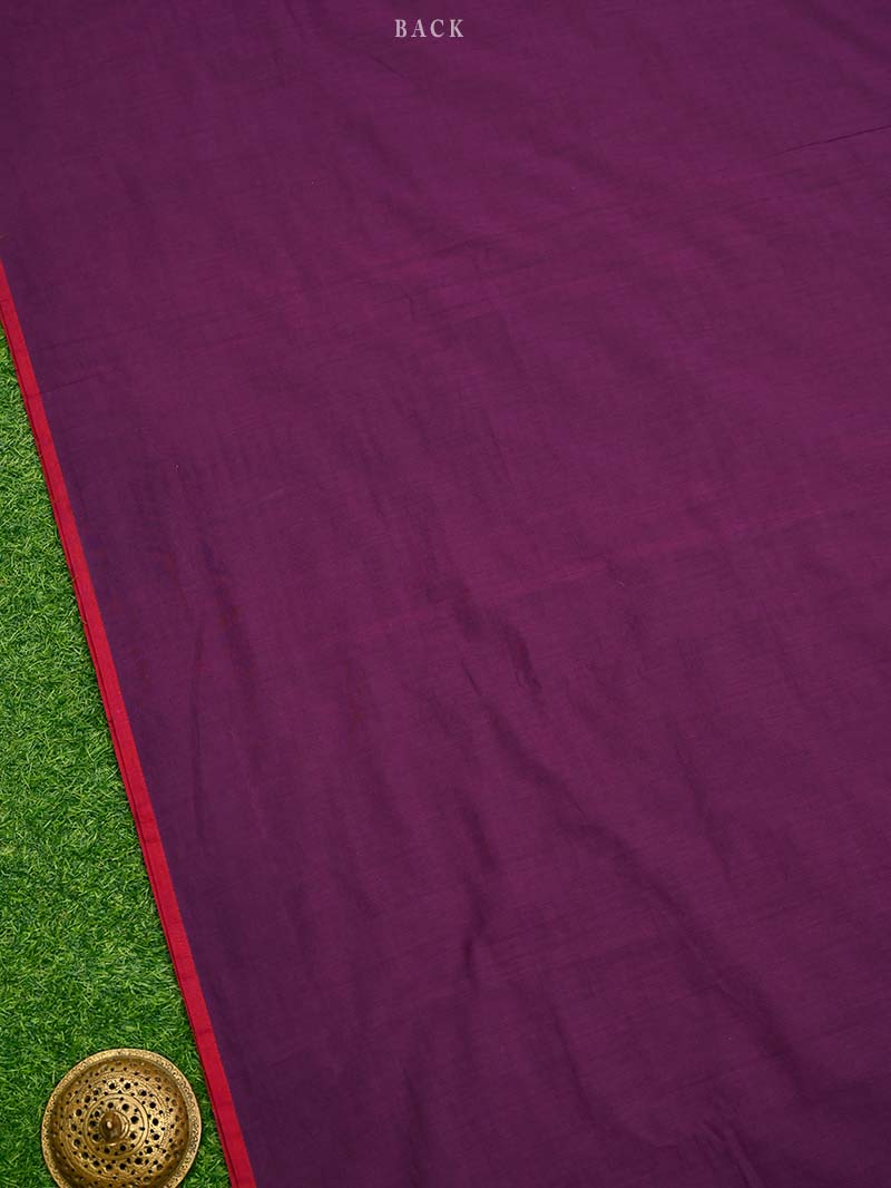 Dark Magenta Plain Cotton Silk Handloom Banarasi Suit