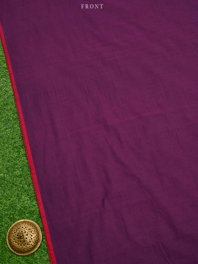 Dark Magenta Plain Cotton Silk Handloom Banarasi Suit