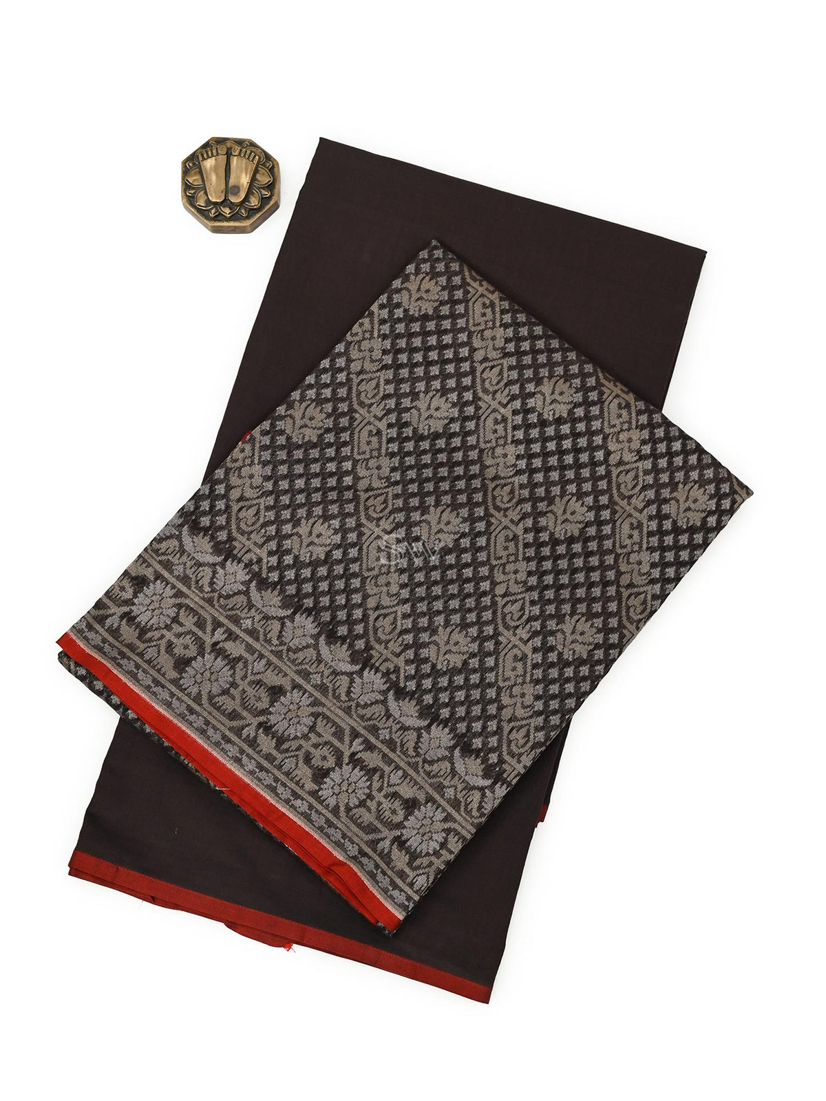 Brown Plain Cotton Silk Handloom Banarasi Suit