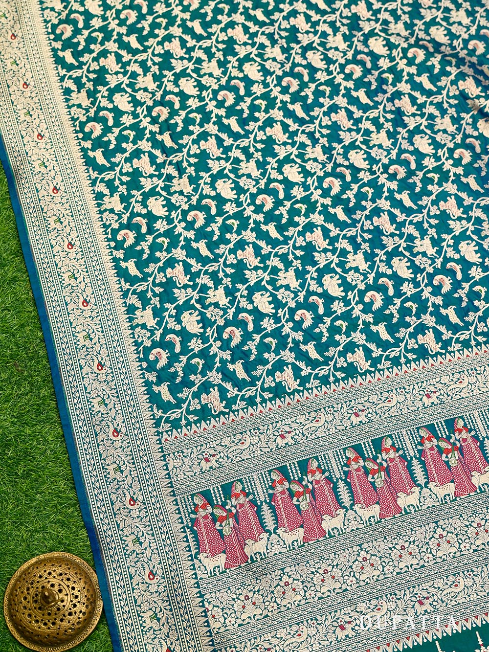 Peacock Green Meenakari Katan Silk Handloom Banarasi Suit