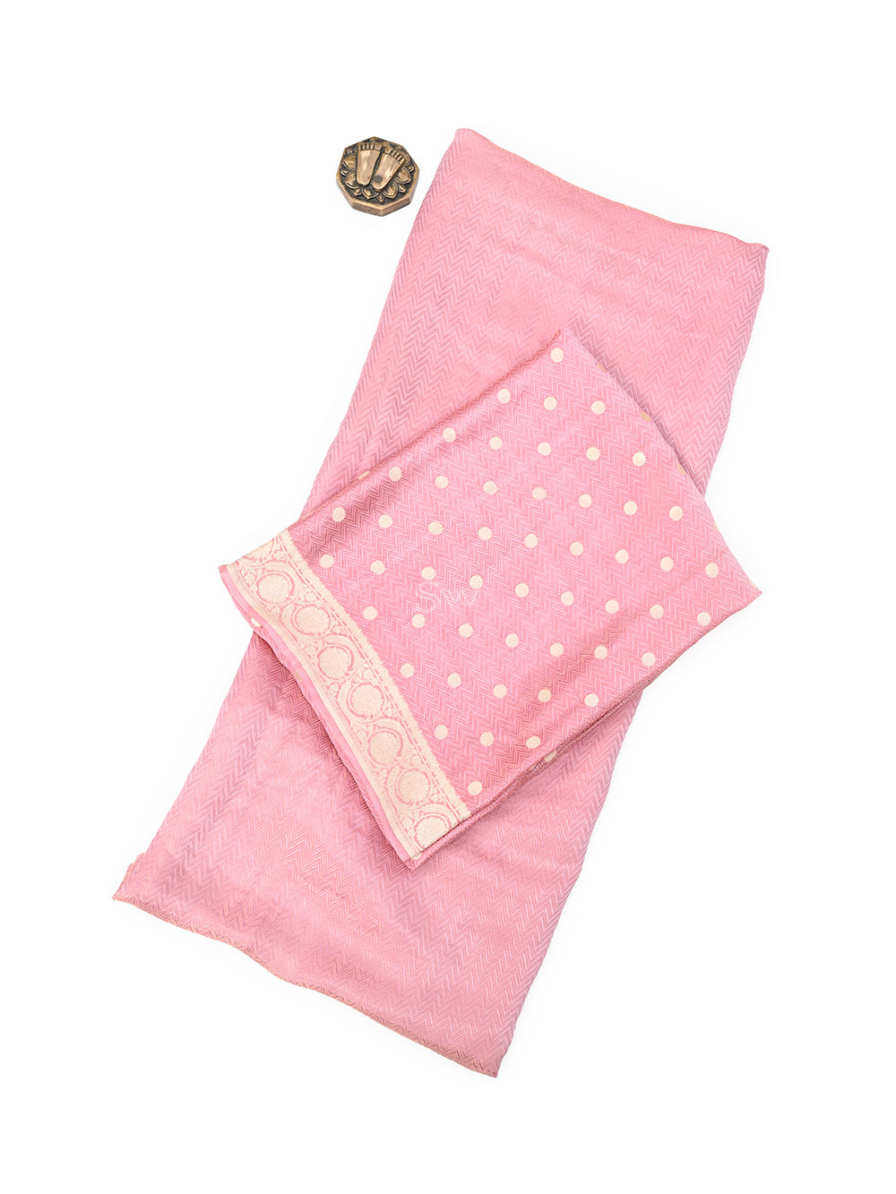 Pastel Pink Tanchoi Silk Handloom Banarasi Suit - Sacred Weaves