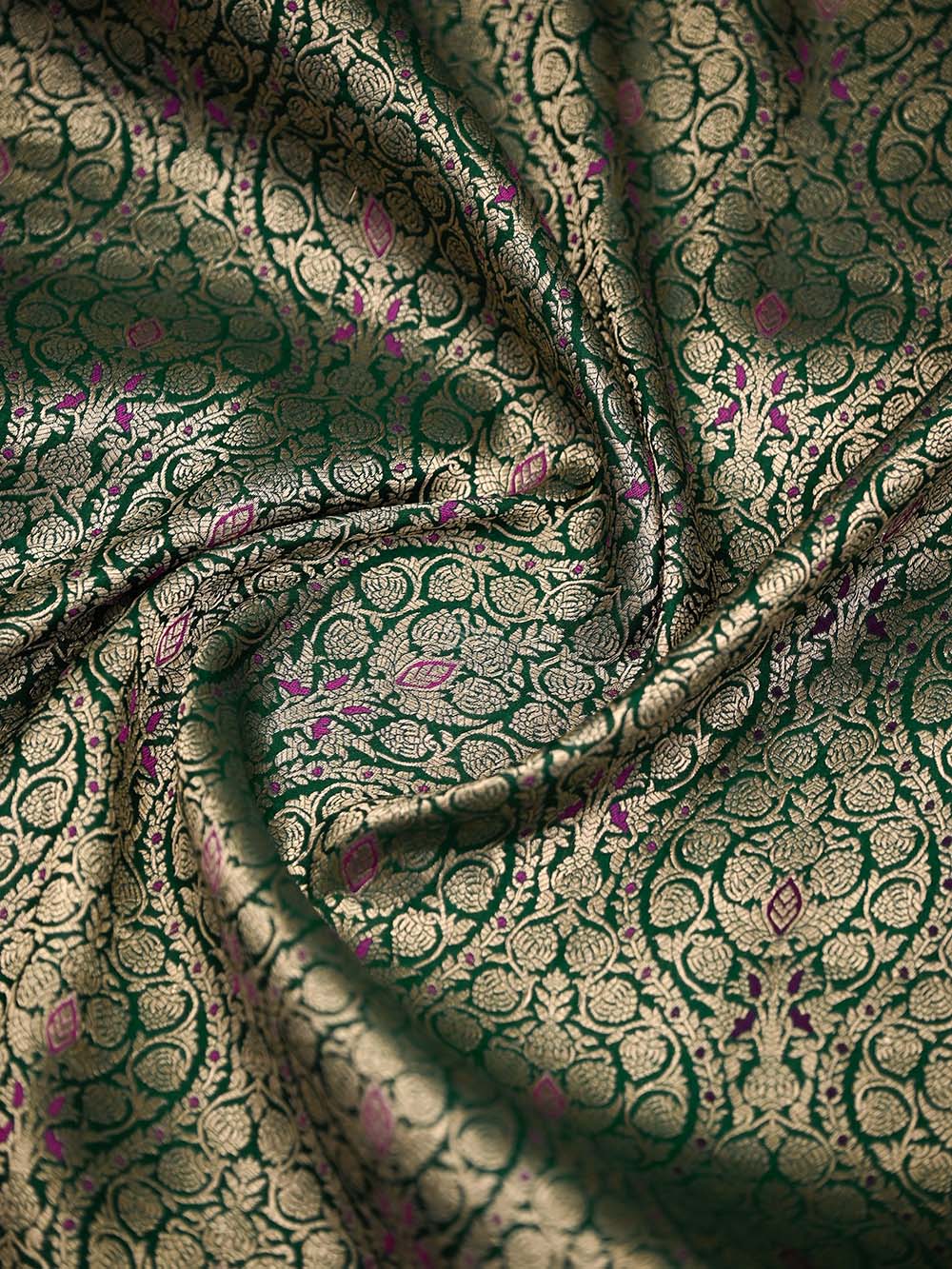 Bottle Green Meenakari Silk Brocade Handloom Banarasi Saree - Sacred Weaves