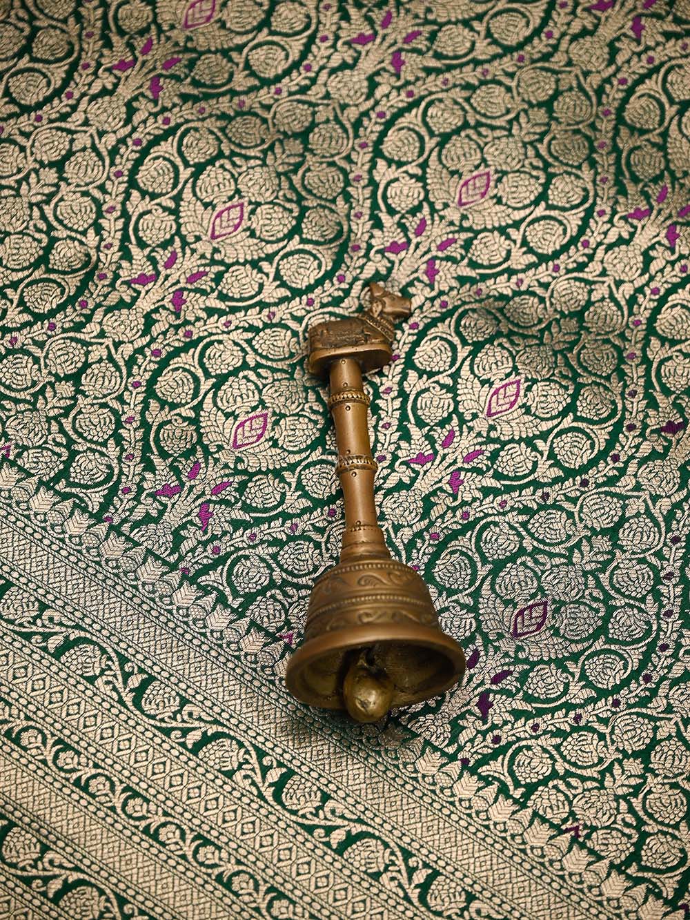 Bottle Green Meenakari Silk Brocade Handloom Banarasi Saree - Sacred Weaves