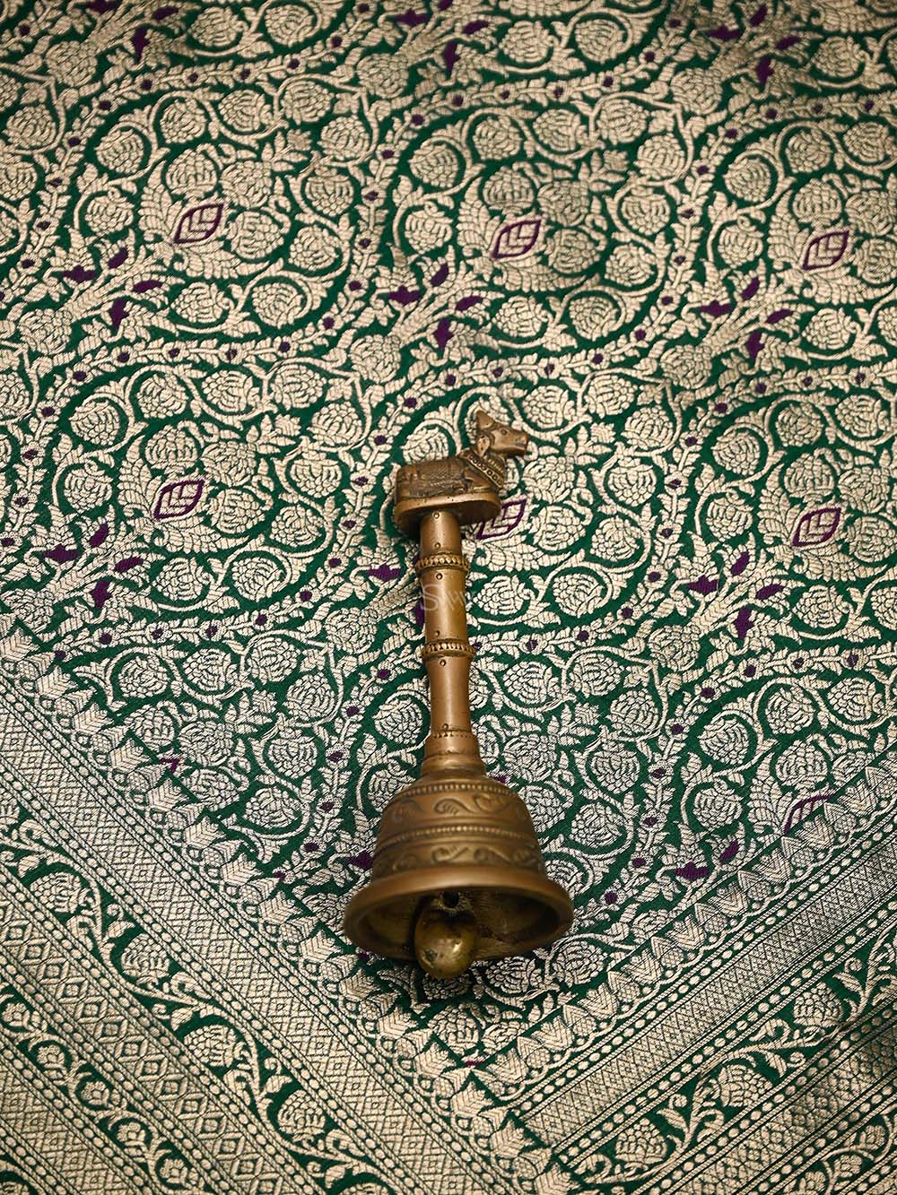 Bottle Green Meenakari Silk Brocade Handloom Banarasi Saree - Sacred Weaves