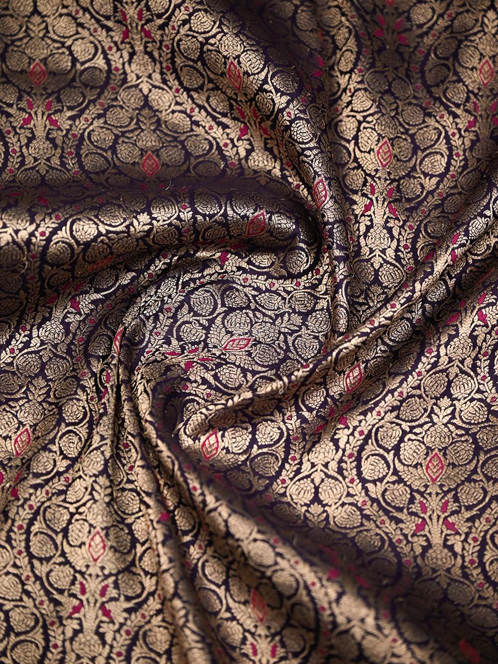 Navy Blue Meenakari Silk Brocade Handloom Banarasi Saree - Sacred Weaves