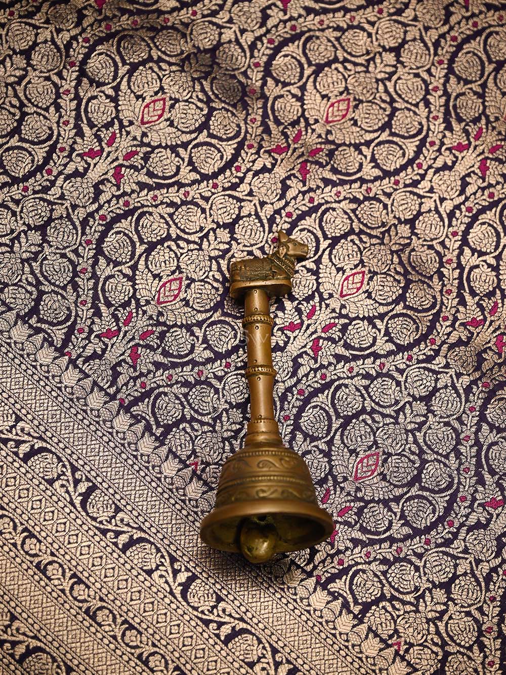 Navy Blue Meenakari Silk Brocade Handloom Banarasi Saree - Sacred Weaves