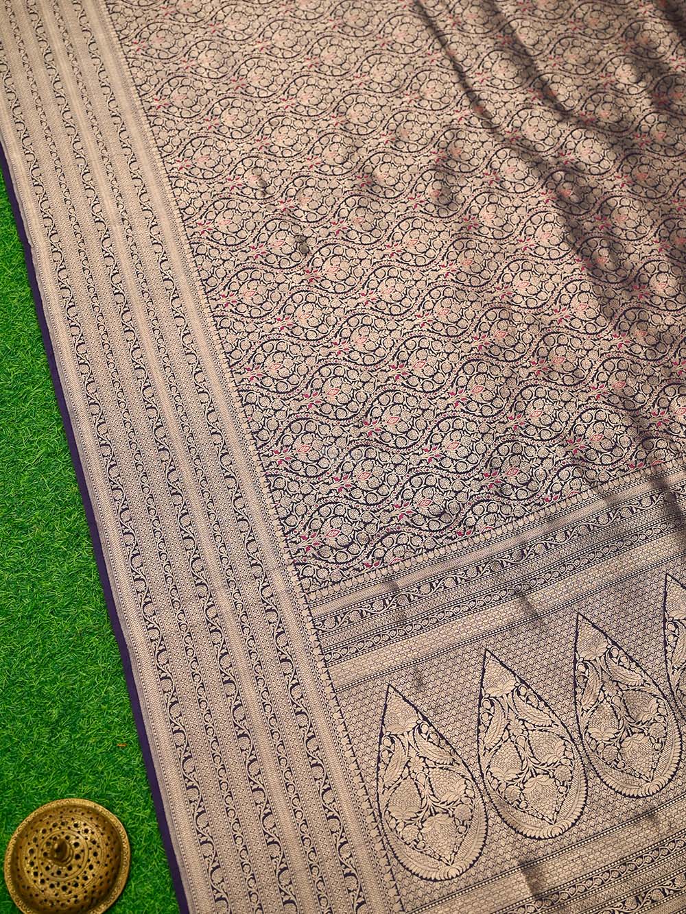 Navy Blue Meenakari Silk Brocade Handloom Banarasi Saree - Sacred Weaves