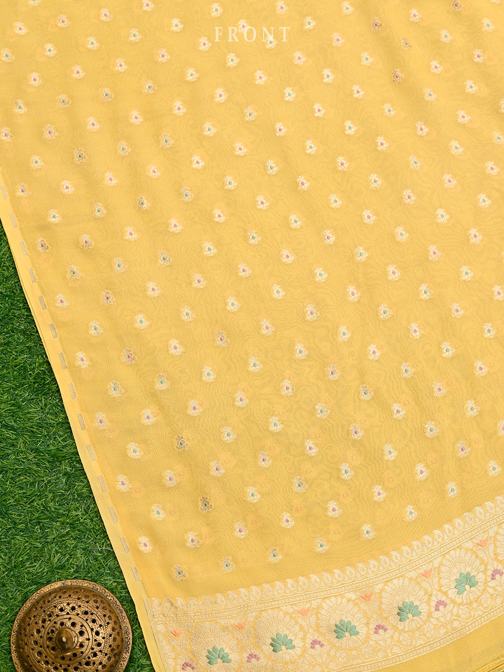 Yellow Meenakari Khaddi Georgette Handloom Banarasi Suit - Sacred Weaves