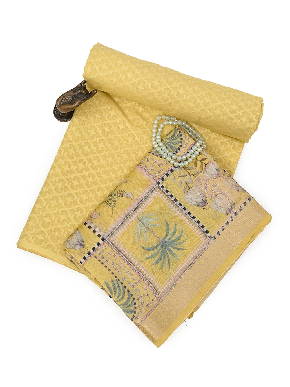 Yellow Jaal Cotton Silk Handloom Banarasi Suit - Sacred Weaves
