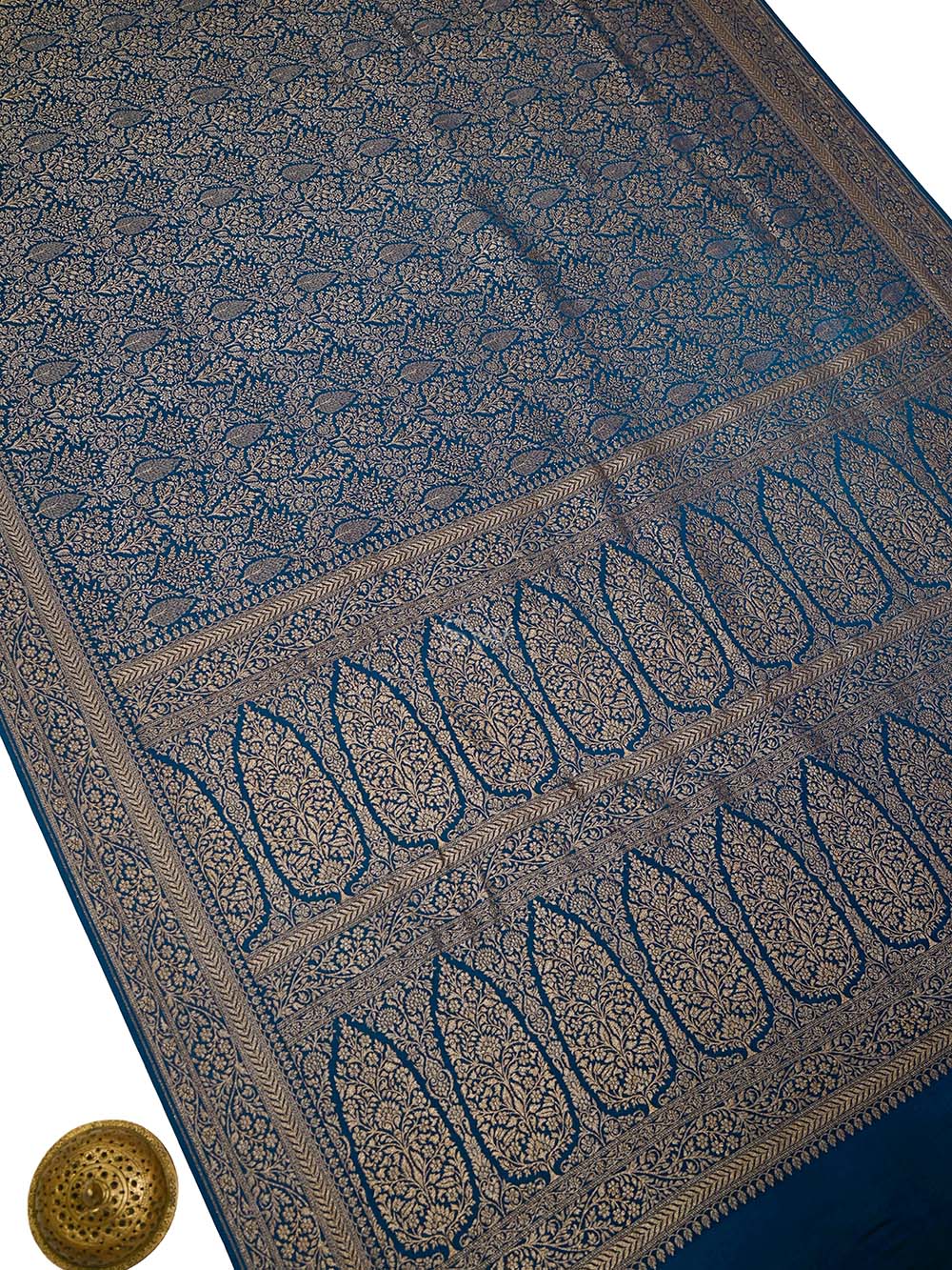 Midnight Blue Jaal Crepe Silk Handloom Banarasi Saree - Sacred Weaves