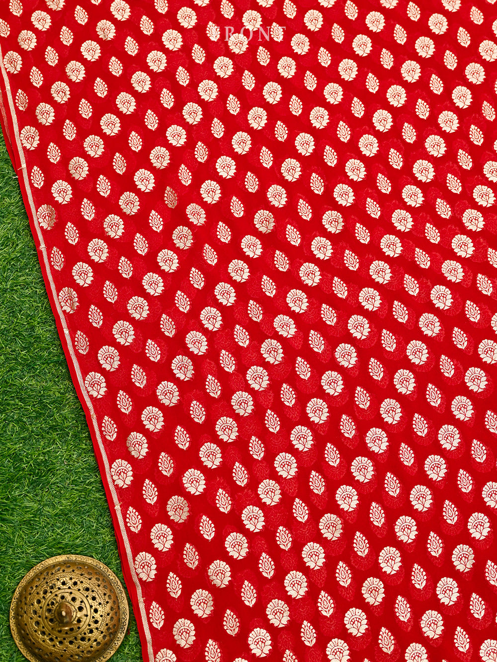 Red Booti Khaddi Georgette Handloom Banarasi Suit - Sacred Weaves