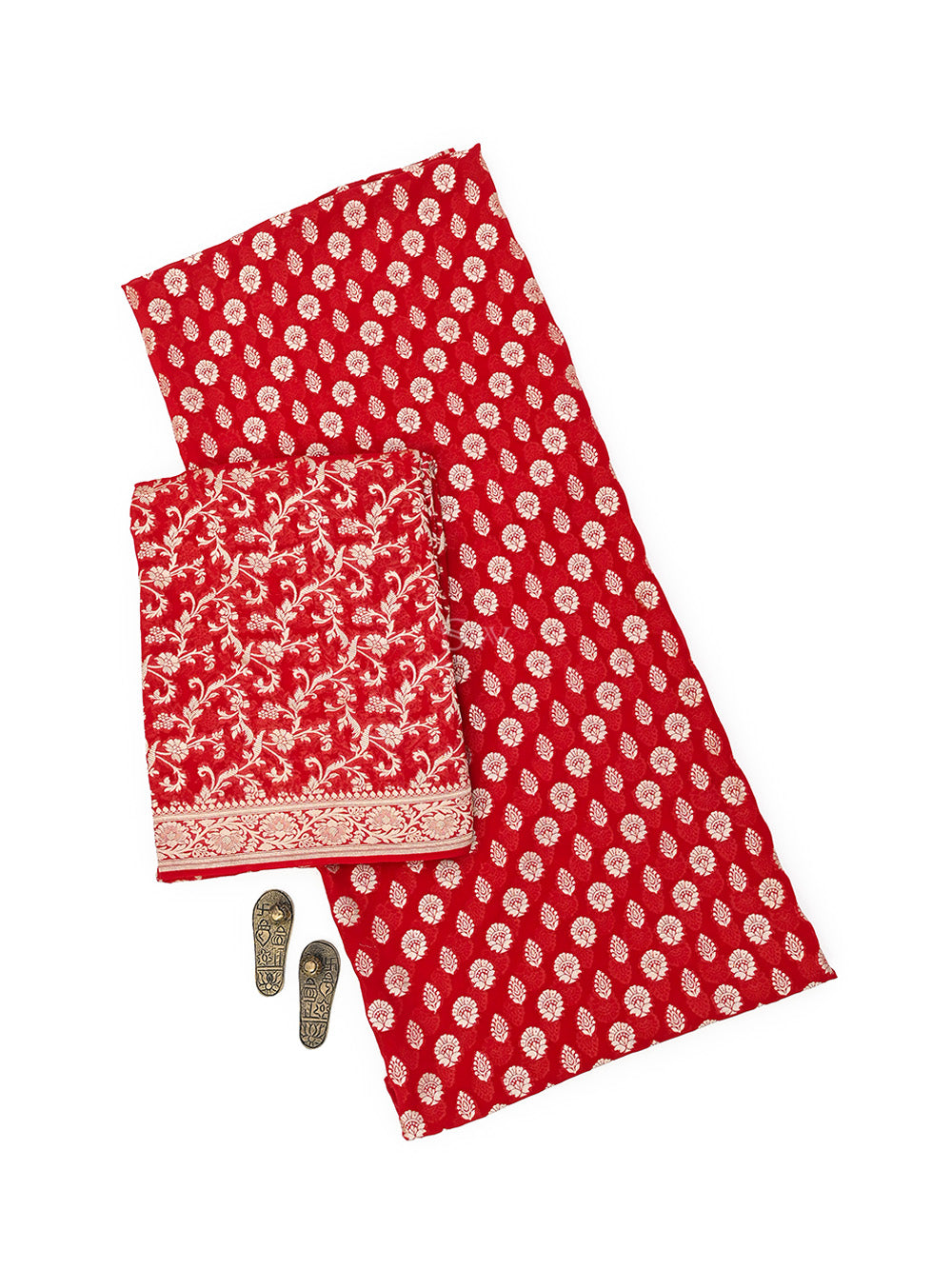 Red Booti Khaddi Georgette Handloom Banarasi Suit - Sacred Weaves