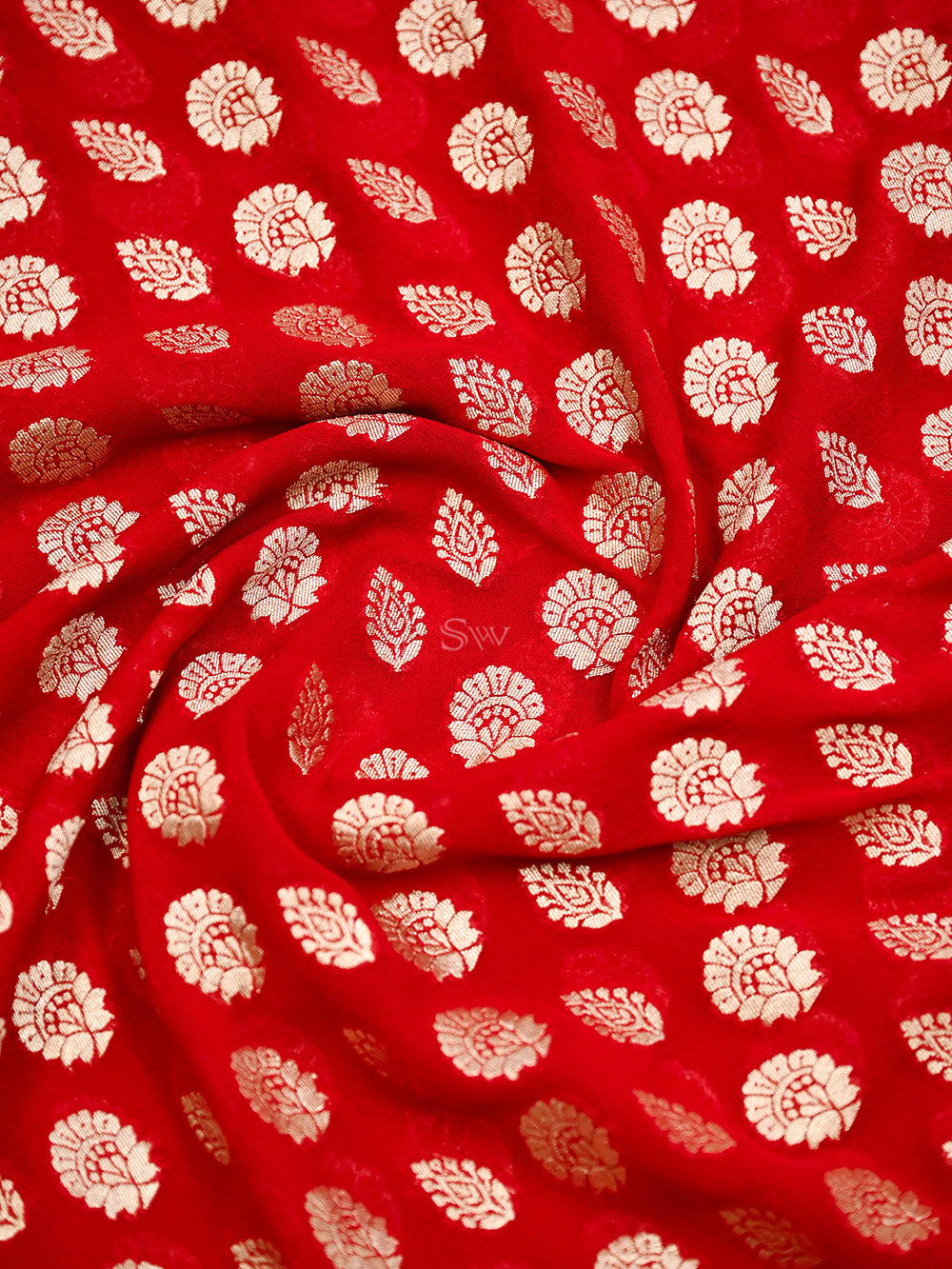 Red Booti Khaddi Georgette Handloom Banarasi Suit - Sacred Weaves