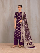 Dark Purple Booti Khaddi Georgette Handloom Banarasi Suit - Sacred Weaves