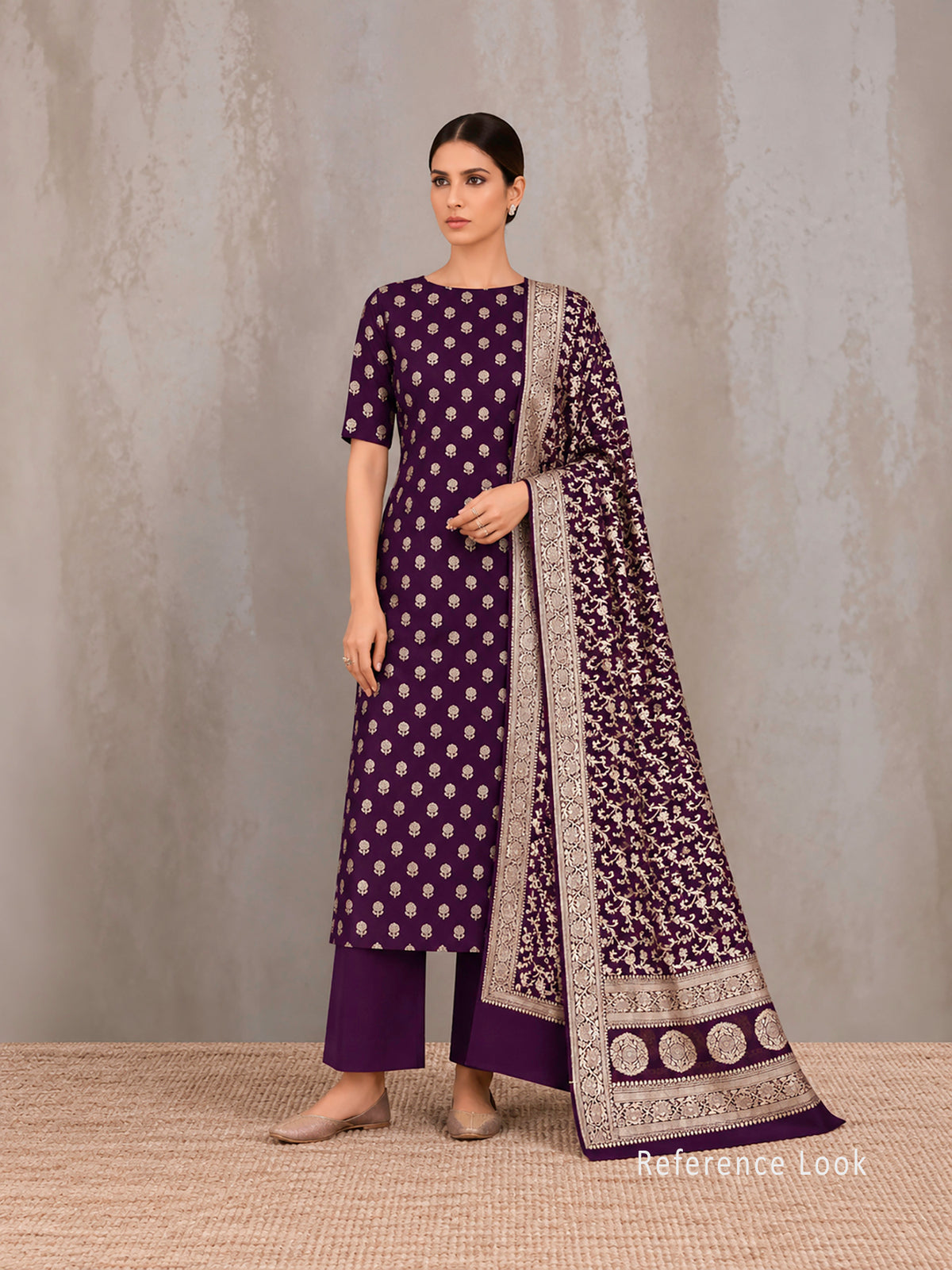 Dark Purple Booti Khaddi Georgette Handloom Banarasi Suit - Sacred Weaves
