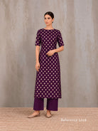 Dark Purple Booti Khaddi Georgette Handloom Banarasi Suit - Sacred Weaves