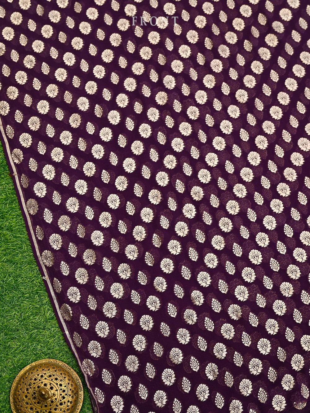 Dark Purple Booti Khaddi Georgette Handloom Banarasi Suit - Sacred Weaves