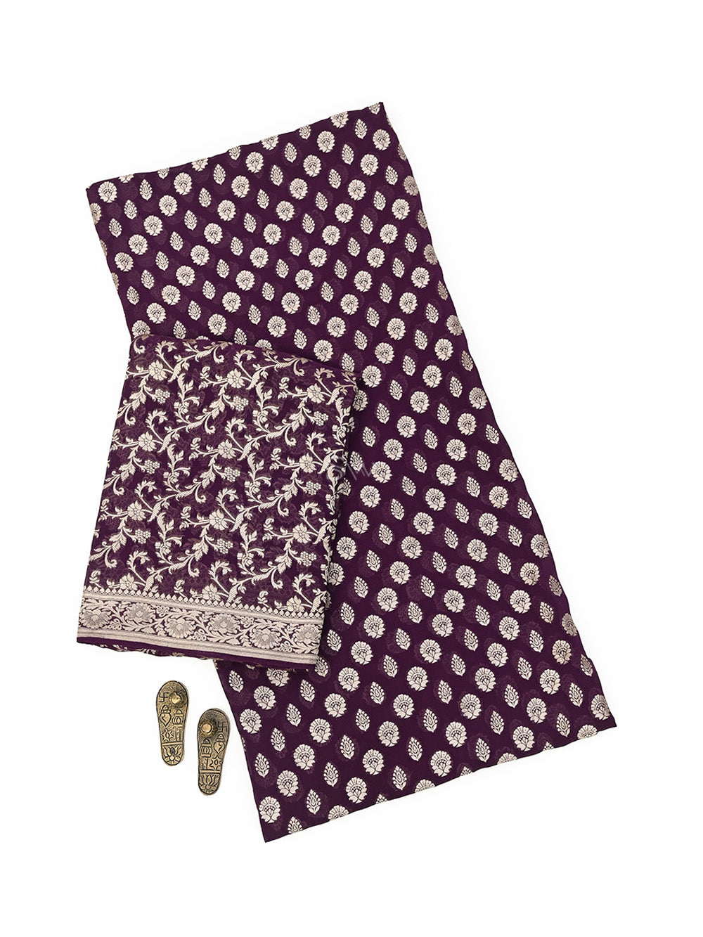 Dark Purple Booti Khaddi Georgette Handloom Banarasi Suit - Sacred Weaves
