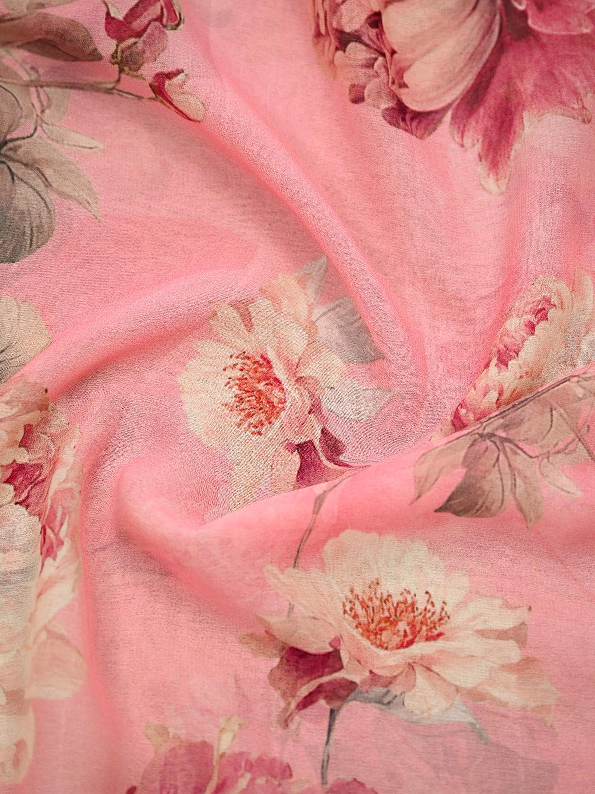 Pink Georgette Printed Banarasi Saree - Sacred Weaves