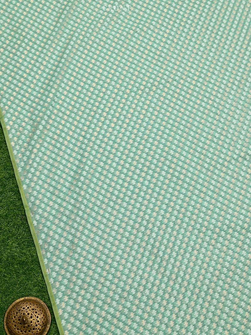 Sea Green Cotton Silk Handloom Banarasi Suit - Sacred Weaves