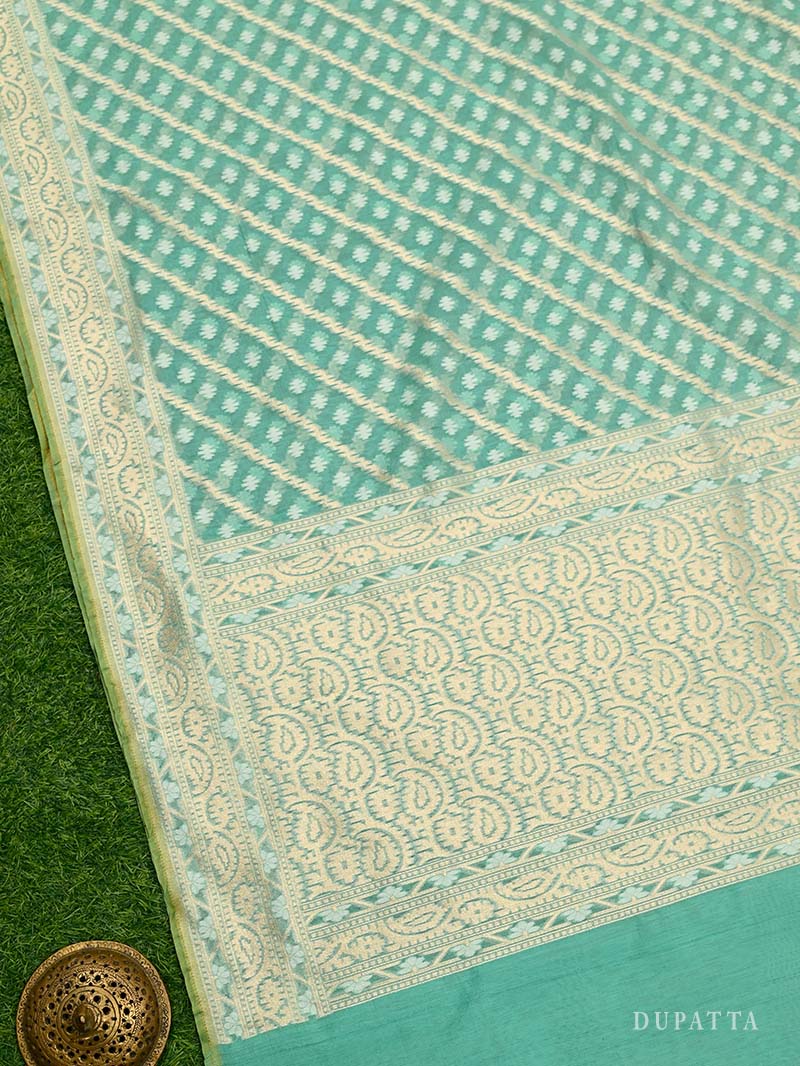 Sea Green Cotton Silk Handloom Banarasi Suit