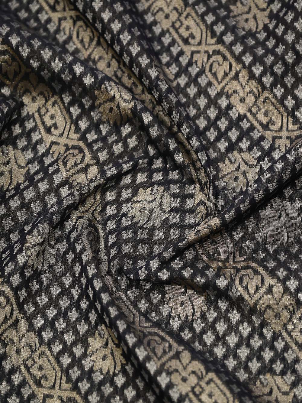 Black Konia Cotton Silk Handloom Banarasi Dupatta - Sacred Weave